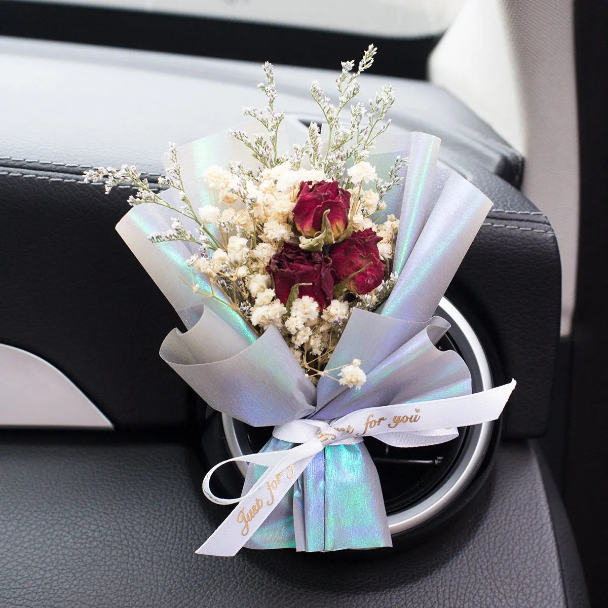Handmade dried flower bouquet car vent air freshener in a choice of 13 colours.