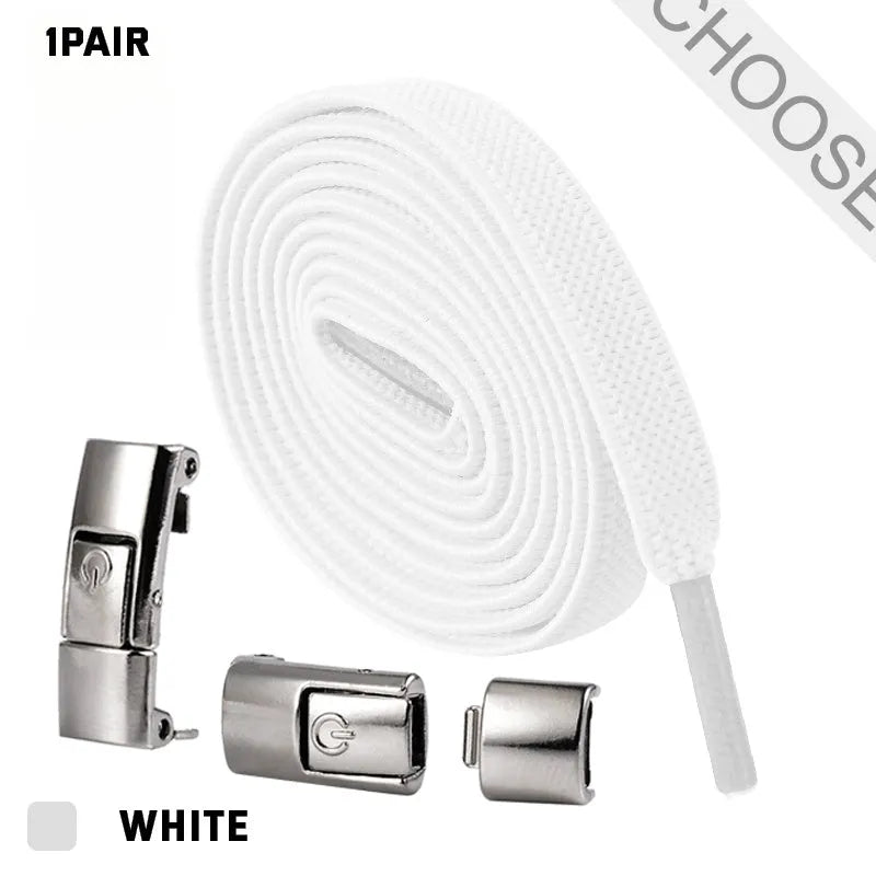 Press lock elastic shoelaces with 8mm widened flat design in various colours