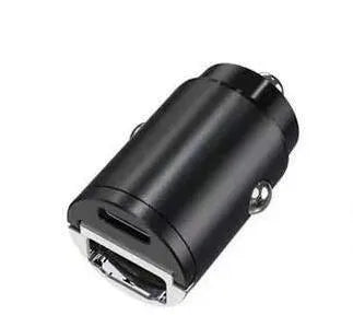Mini 30W car cigarette lighter charger with zinc alloy body measuring 45mm by 20.7mm