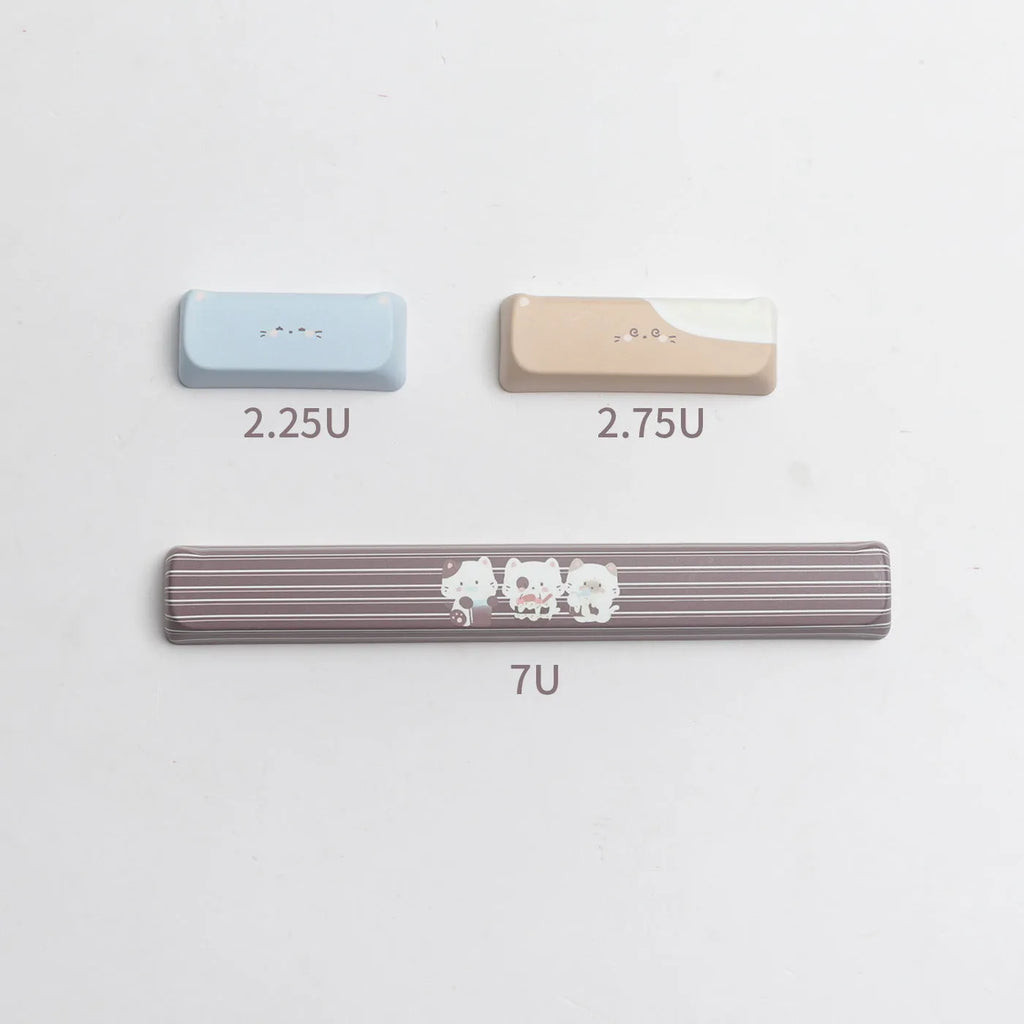 Sea Salt Cat PBT sublimation key cap set showing March past character design on mechanical keyboard