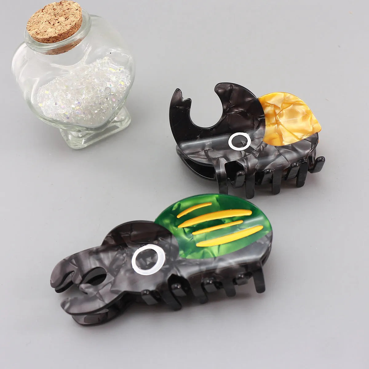 Handmade cellulose acetate beetle grip cartoon insect biology design green orange colour options