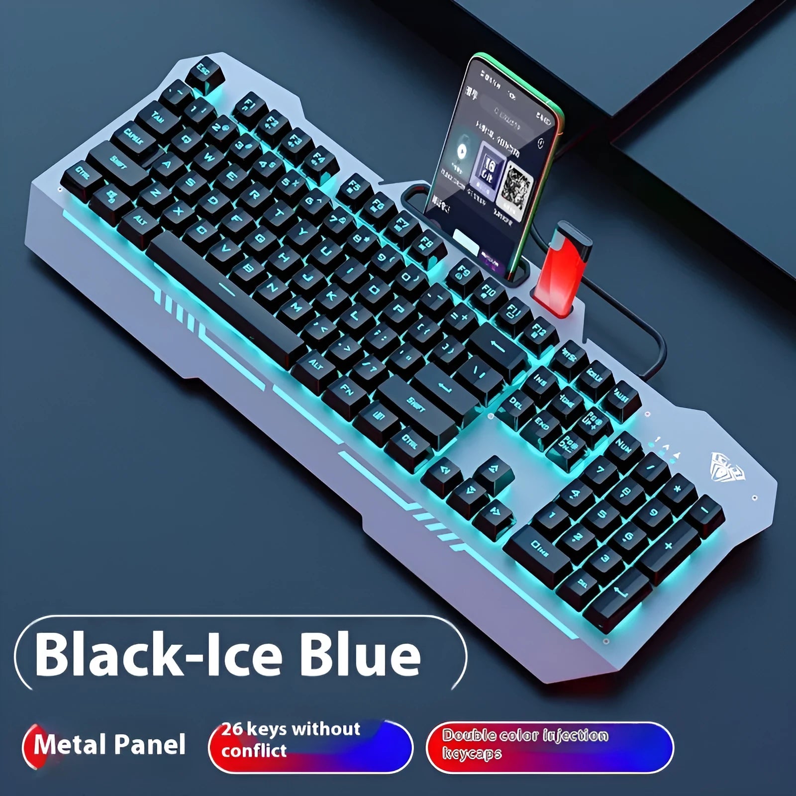 Metal mechanical keyboard bundle with gaming mouse, headset, and optional mouse pad on a desk.