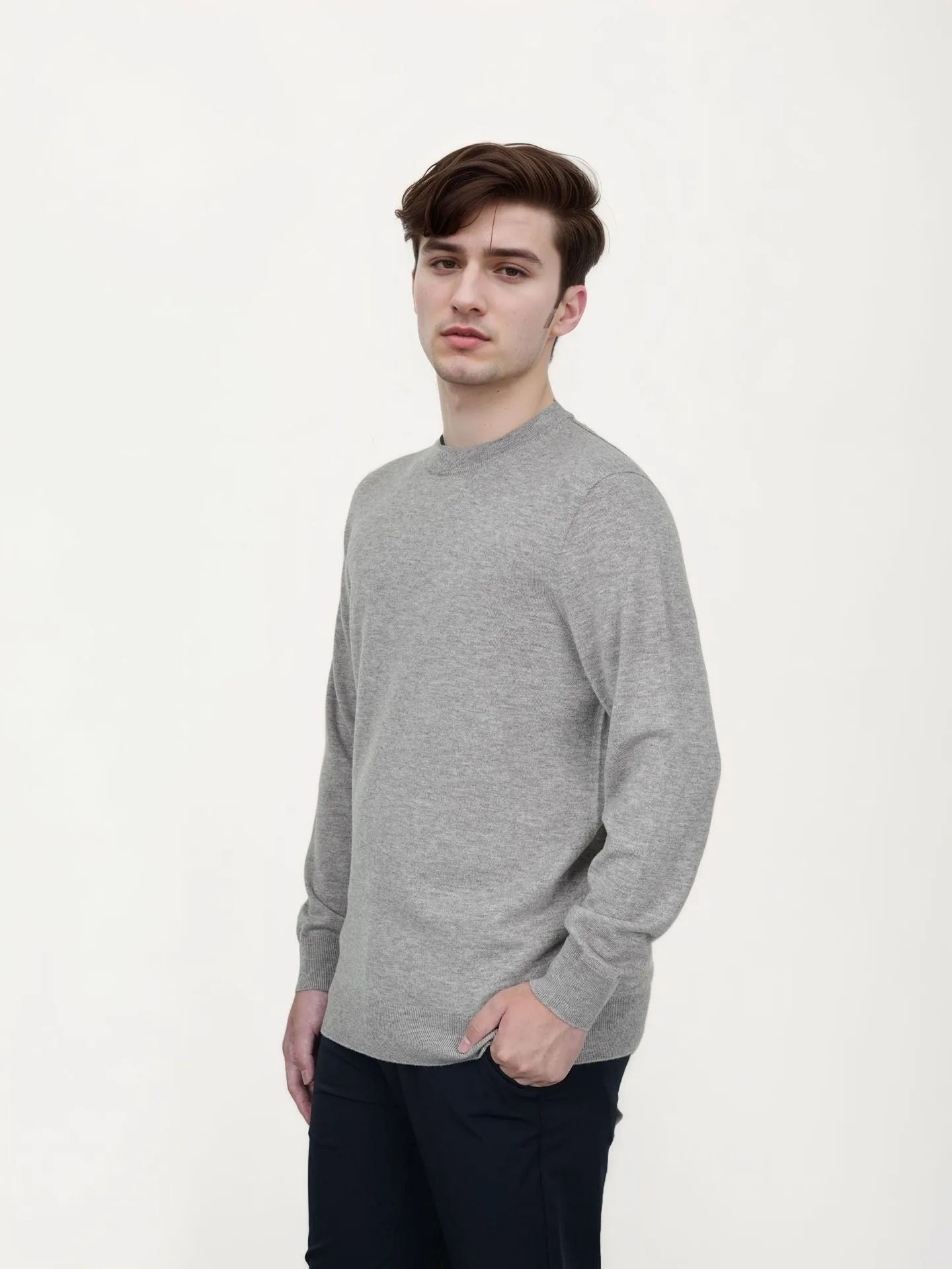 Men's standard wool pullover sweater shown in light camel colour with regular fit and conventional collar