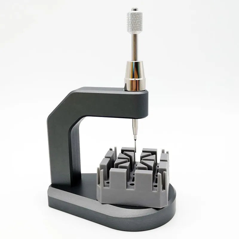 Silver tool steel press strap removal tool with precision blade for watches and electronics