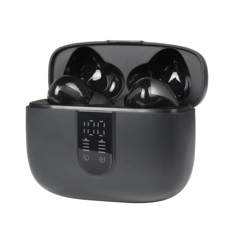 Jerry X08 wireless Bluetooth in-ear headphones with digital display in black, grey or white colours