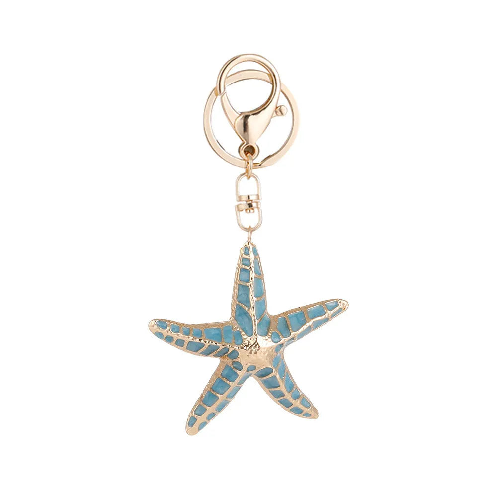 Ocean Series starfish keychain with electroplating finish in blue colour for luggage decoration