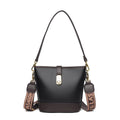 Korean style black bucket messenger bag with double shoulder straps and internal compartments