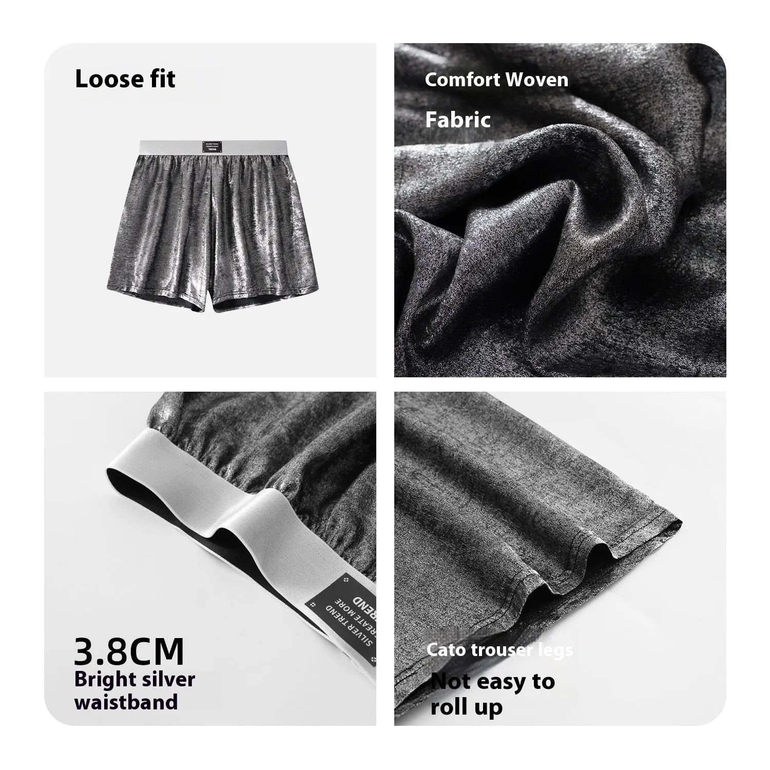 Galaxy reflective silver woven polyester underwear with mid waist design for sports