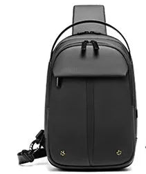 Black Oxford cloth multifunctional crossbody bag for men with zipper closure and shoulder strap on neutral background