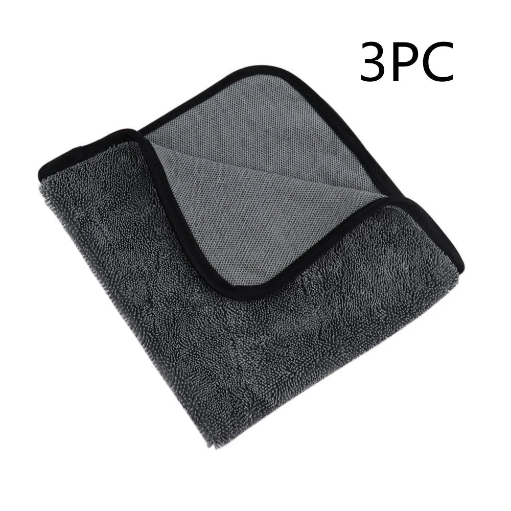 Grey square microfiber car wash towel laid flat, showing its 40x40 cm size.