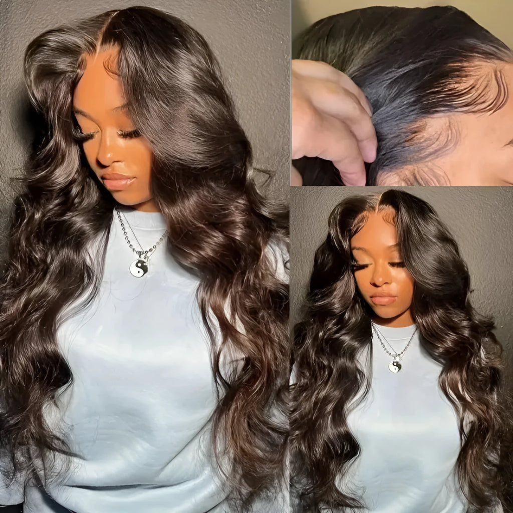 Women's dark brown front lace wig with long curly hair and side bangs in European fashion style
