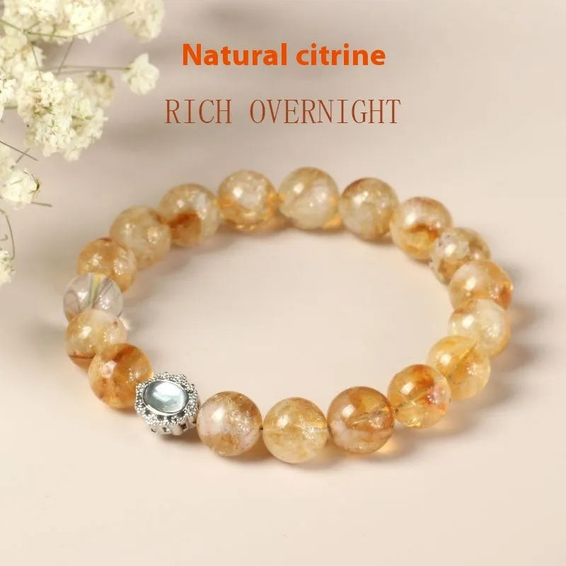 Citrine crystal bracelet with 10mm geometric beads and grinding treatment finish