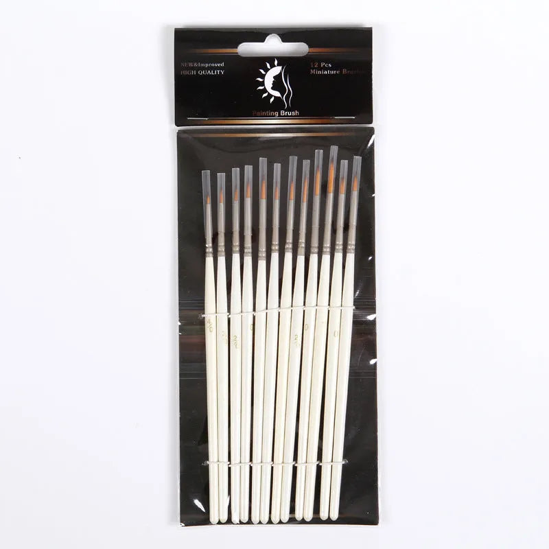12 fluorescent art marker pens with nylon wool brush tips and solid wood holders for multi-medium painting