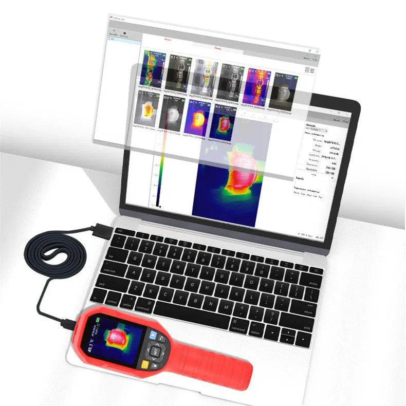 UTi series handheld infrared thermal imaging camera with colour screen displaying a thermal gradient image.