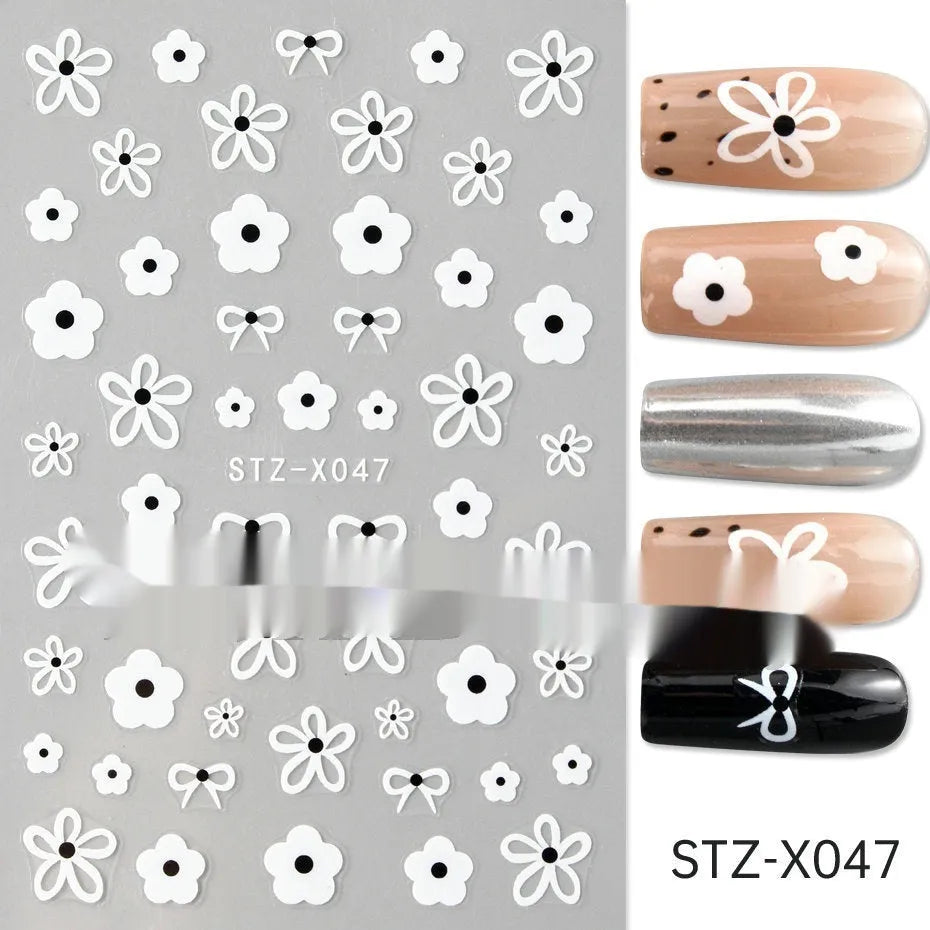 Black and silver strip cartoon nail art stickers on plastic patch