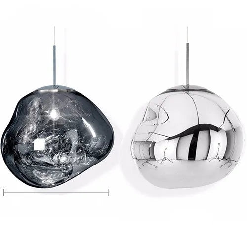 Nordic style irregular glass lava lamp chandelier in gold, silver, or red copper, available in three different sizes.