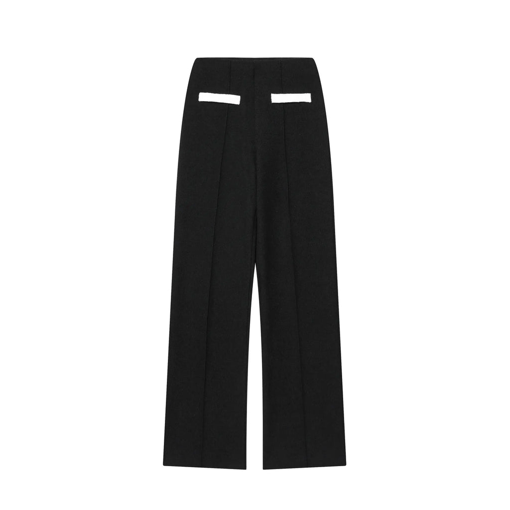 Women's polyester street fashion suit set with beaded top and high-waisted trousers