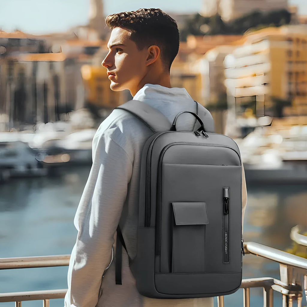 Lightweight men's Oxford cloth backpack with sewing line design in dark gray, olive green, blue, and black colour options
