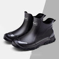 Korean-style PVC short tube rain boots with non-slip plastic soles in black-red colour combination