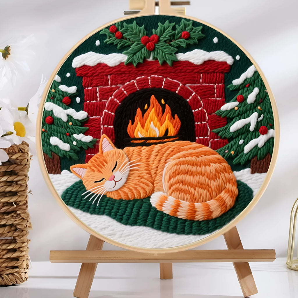Autumn fruit pattern embroidery kit with cotton linen fabric and imitation bamboo hoop.