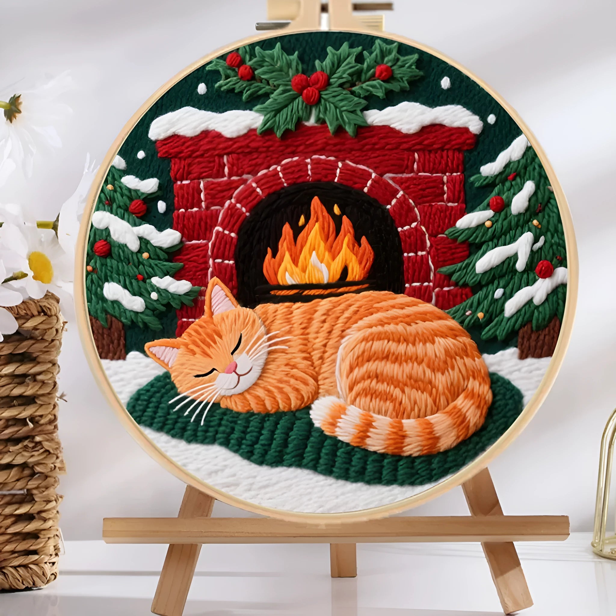 Autumn fruit pattern embroidery kit with cotton linen fabric and imitation bamboo hoop.