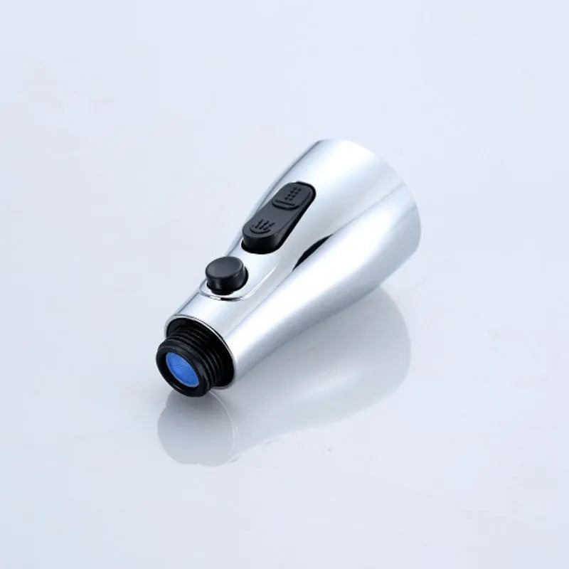Silver universal pressurised kitchen faucet sprayer with rotating head and three-mode selector