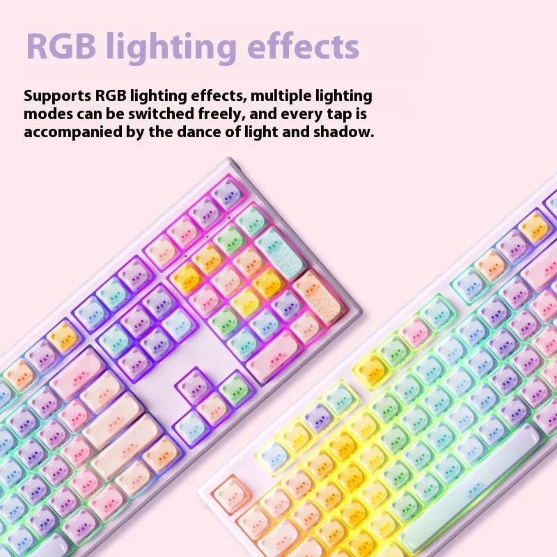 Coloured sugar cat mechanical keyboard with candy cat design and 108 keys