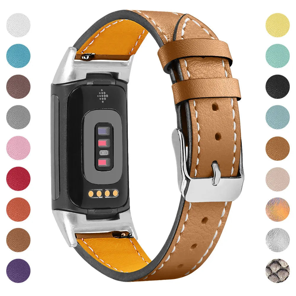 Genuine leather strap for Fitbit Charge 5 and Charge 6 smartwatch in multiple colour options