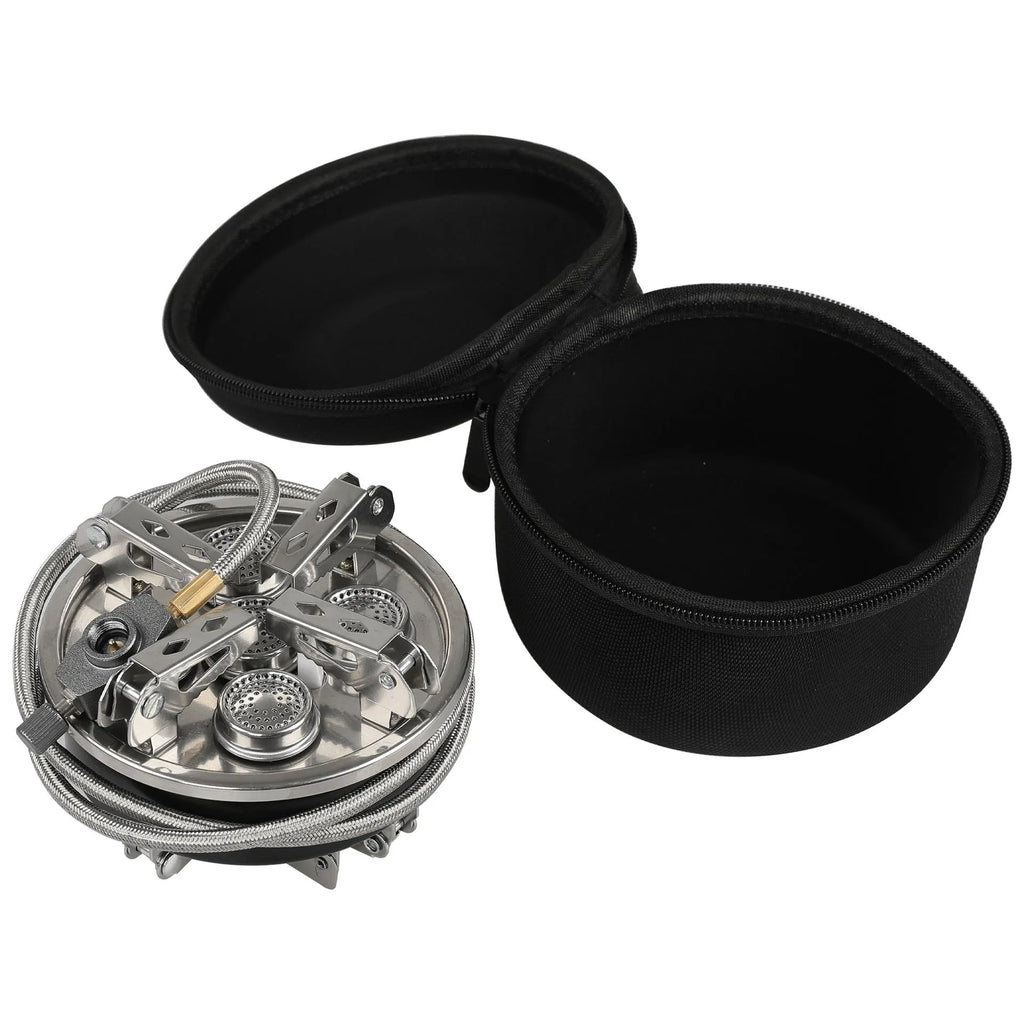 Silver portable split gas stove with foldable design and 100cm hose for 3-5 person outdoor cooking