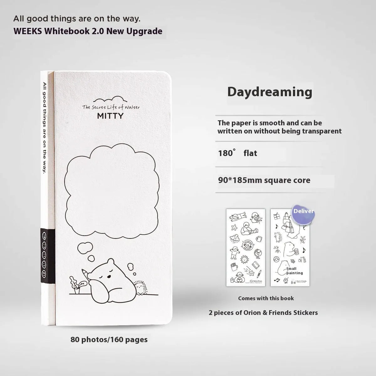 Small white paper notebook with plaid interior and simple cute style, includes stickers.