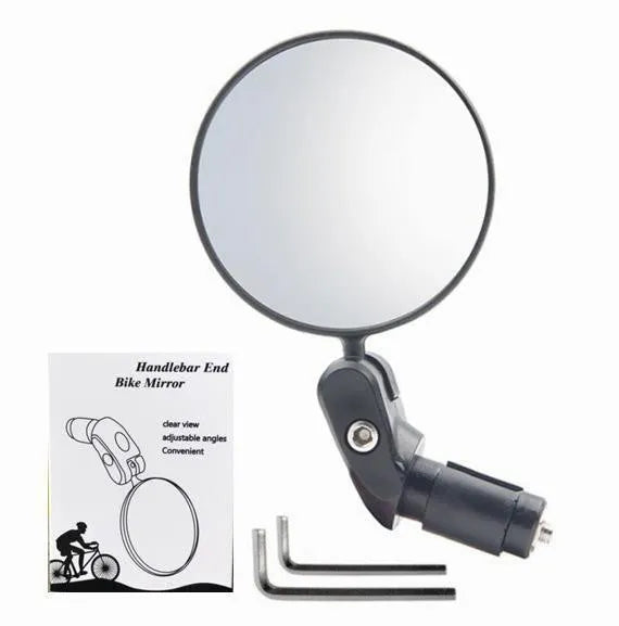 Black foldable convex rearview mirror for vehicles showing 7cm diameter and 360-degree rotation.