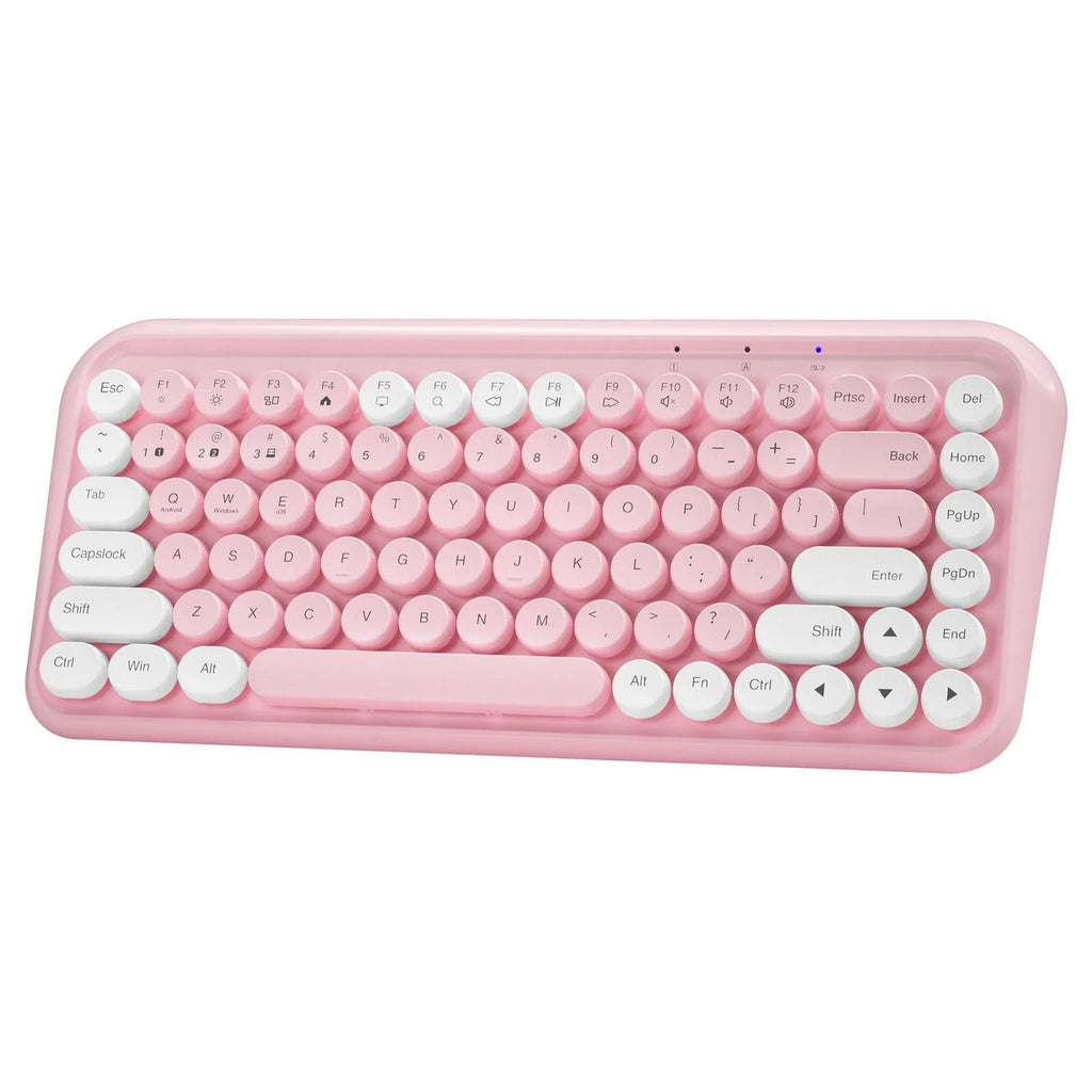 Pink wireless Bluetooth mechanical keyboard with 84 keys and compact portable design