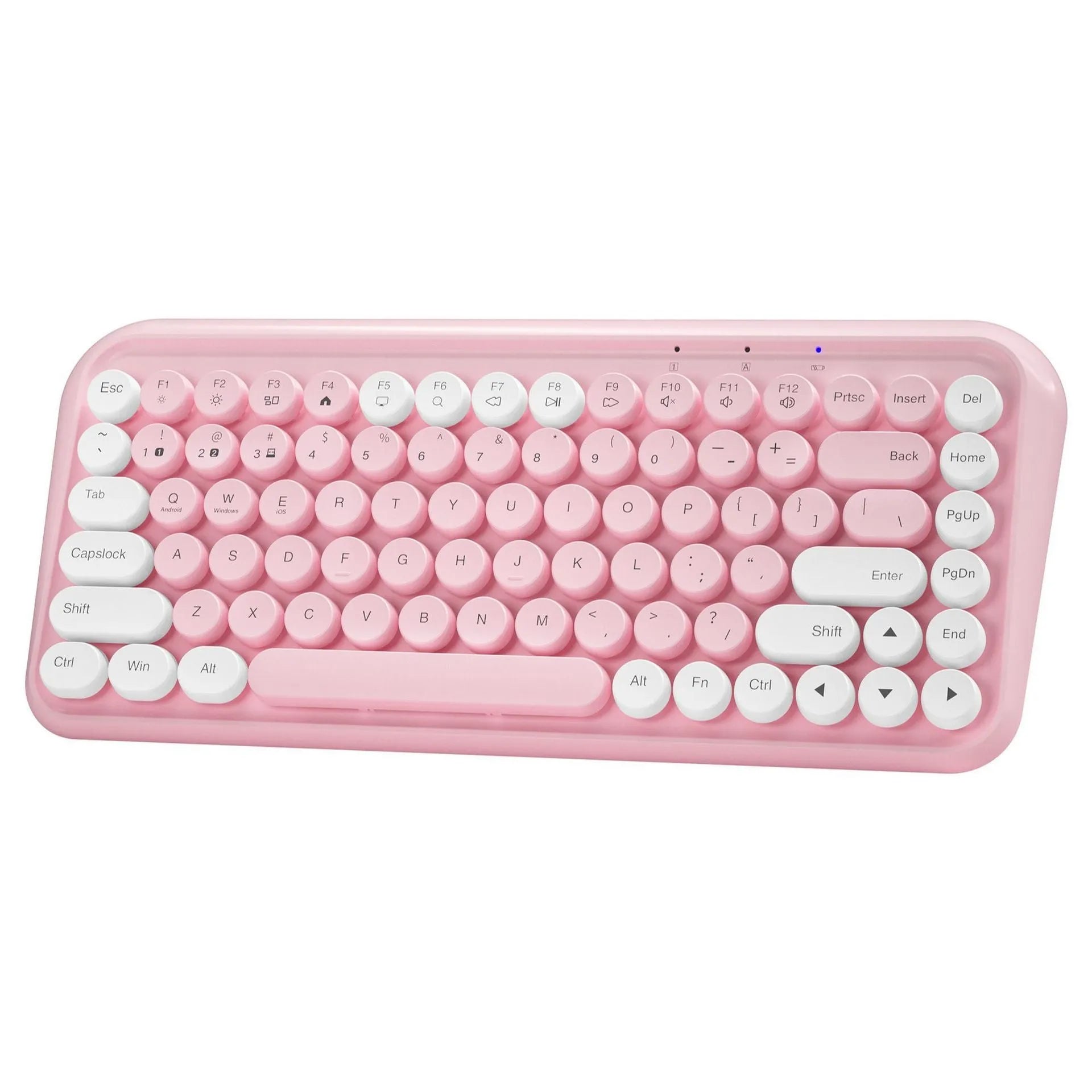 Pink wireless Bluetooth mechanical keyboard with 84 keys and compact portable design