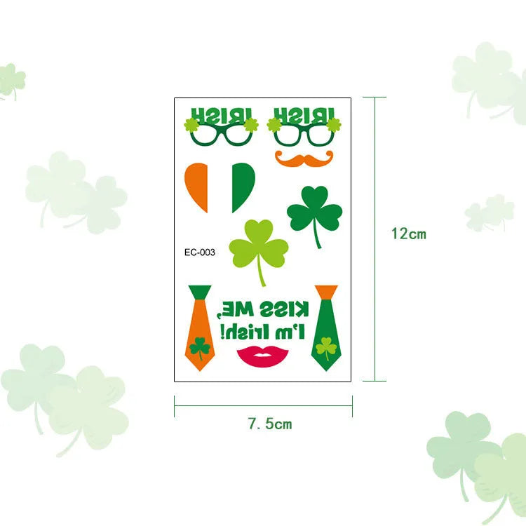 Irish festival flag tattoo sticker paper with clover design measuring 120x75mm for children's face decoration