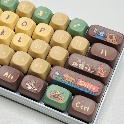 Capabala mechanical keyboard keycap set showing 130 double-shot ABS keys with uniform MOA height profile