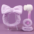 Facial brush set with coral fleece hair band in purple, grey, white, or pink colours