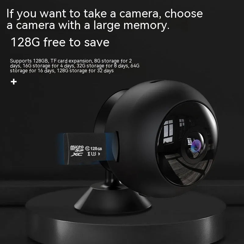 White indoor wireless WiFi security camera with 1080p lens on a plain background.