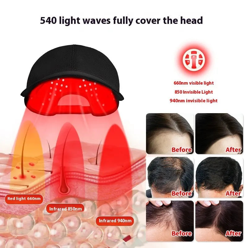 Black duckbill cap with 180 red LED lights for hair growth therapy
