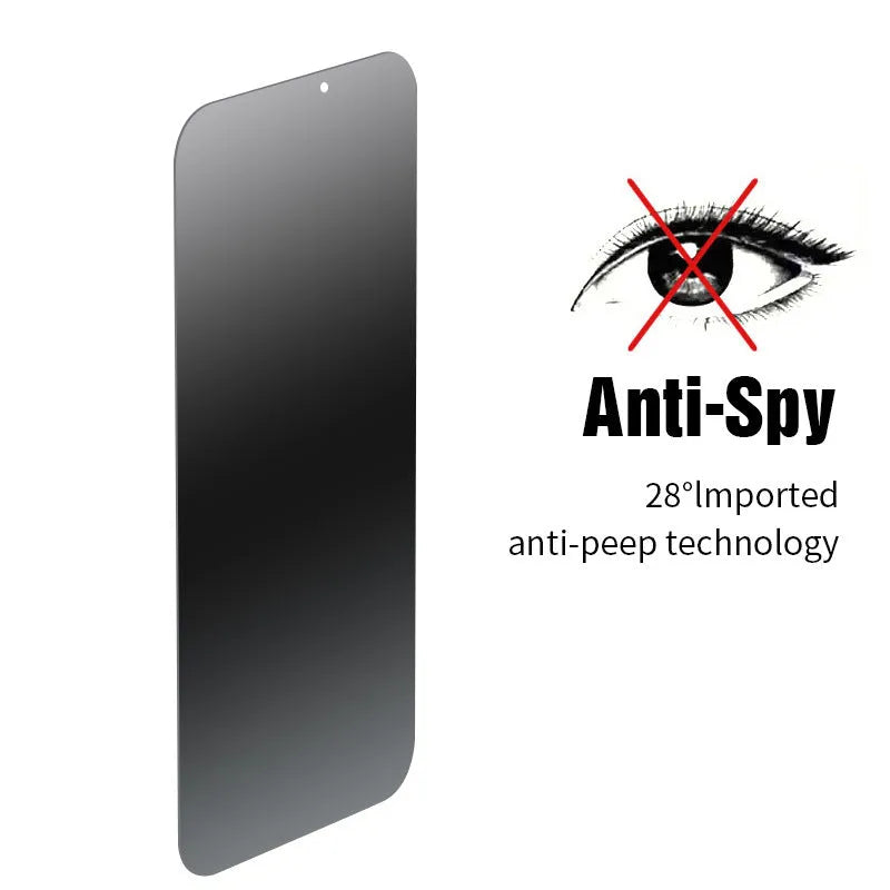 Anti-peeping tempered glass screen protector for iPhone showing full-screen coverage.