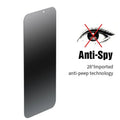 Anti-peeping tempered glass screen protector for iPhone showing full-screen coverage.