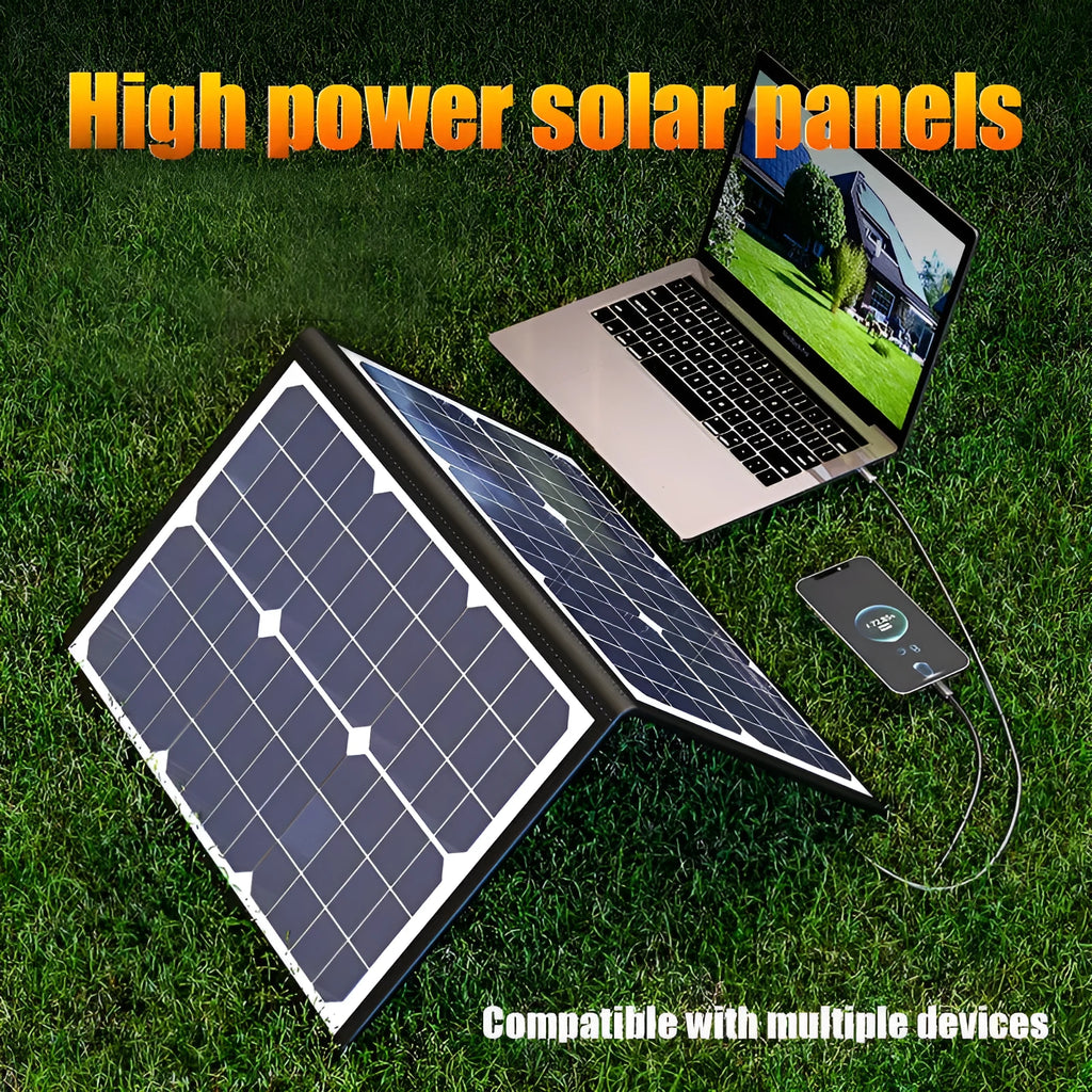 Black 40W single crystal solar panel folded in carrying bag with dimensions 425x285x8mm