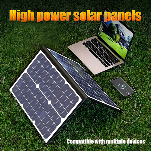 Black 40W single crystal solar panel folded in carrying bag with dimensions 425x285x8mm