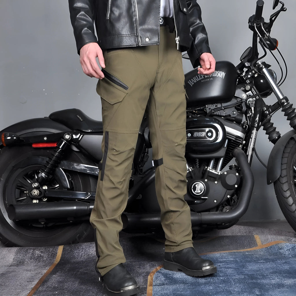 Men's waterproof windproof motorcycle trousers in green or black with protective gear set