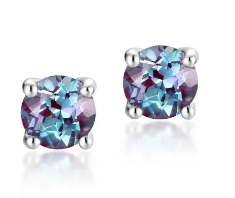 925 silver ear studs with cultivated Alexandrite stone in geometric round setting
