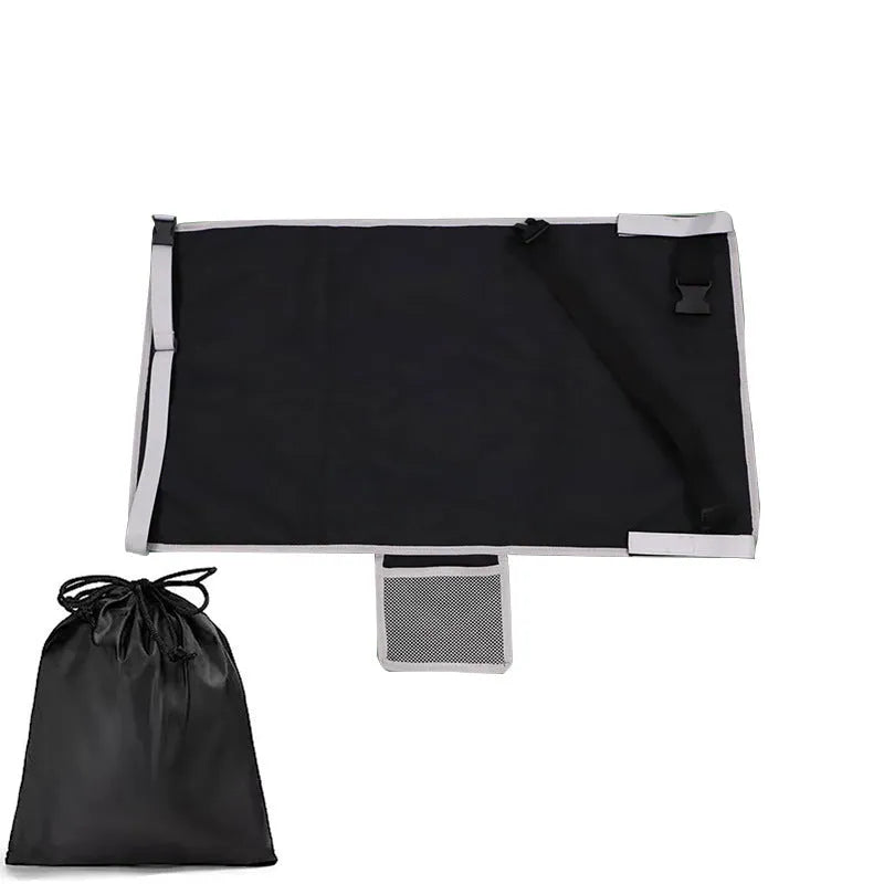 Portable children's aircraft pedal seat extender with drawstring storage pocket