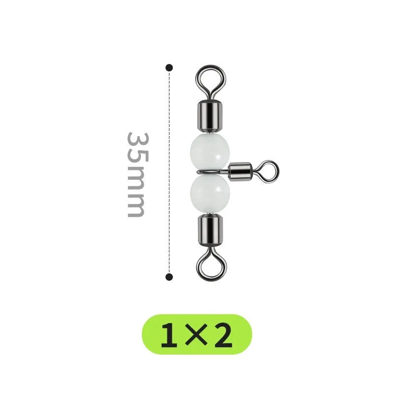 Copper fishing lure luminous swivel beads with three-fork rotation and T-type balance fork design