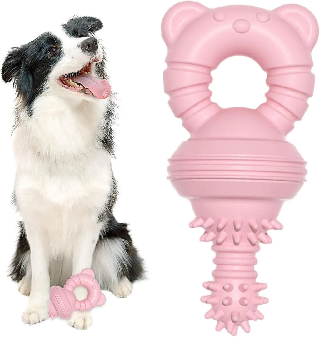 Blue rubber molar dog chew toy with bell for aggressive chewers and teeth cleaning