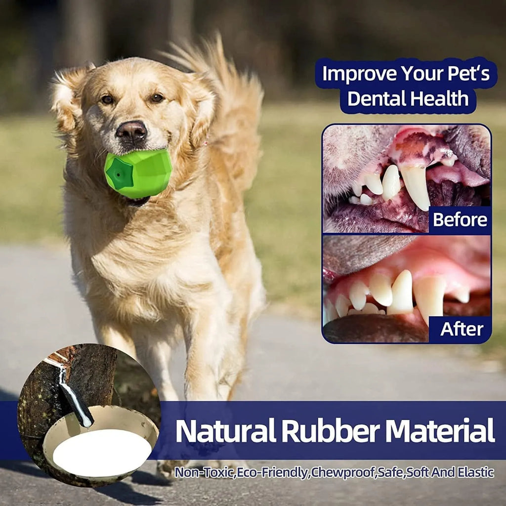 Green natural rubber squeaky dog chew toy ball for medium and large aggressive chewing dogs