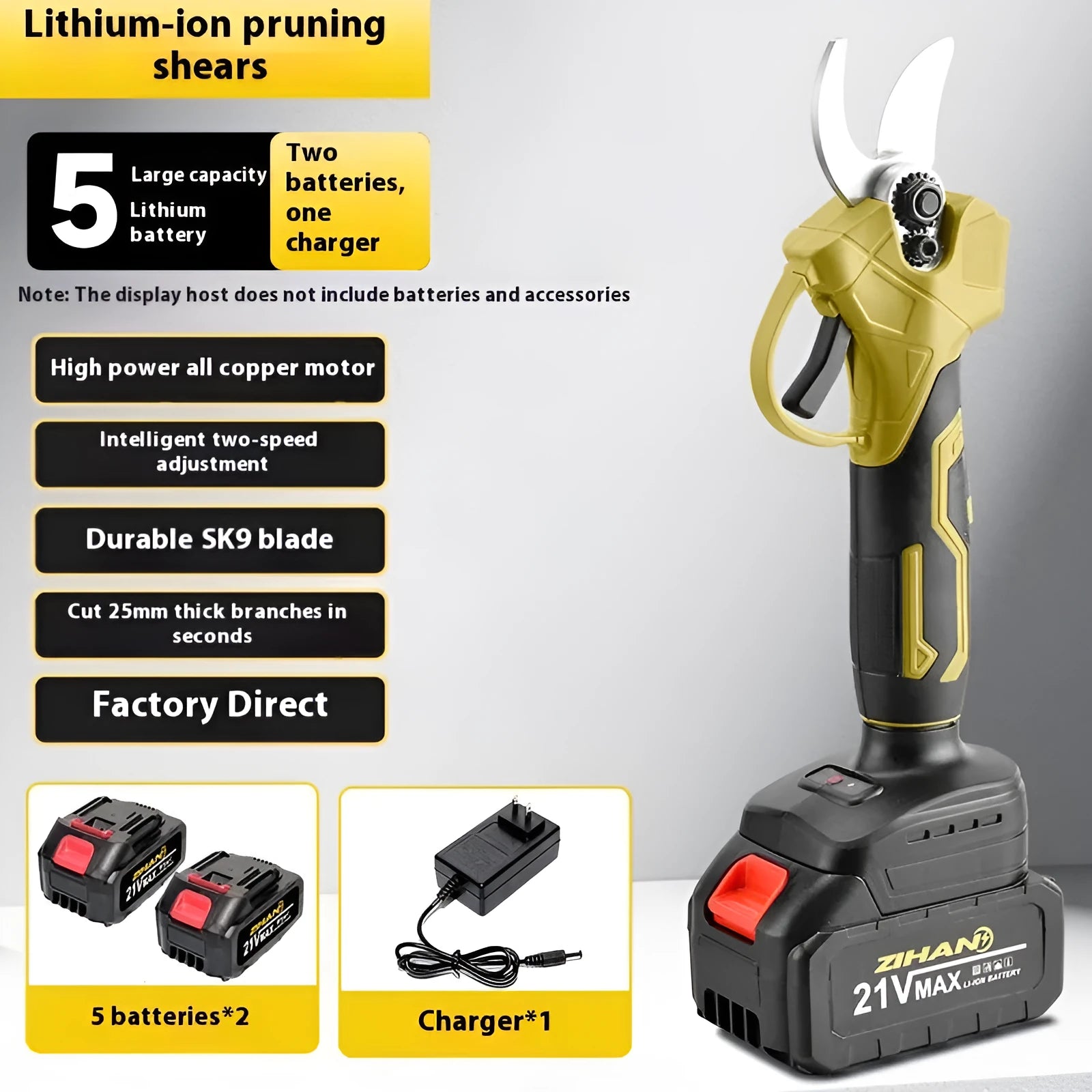 Wireless electric pruning knife with lithium battery and plastic storage box for garden branch cutting