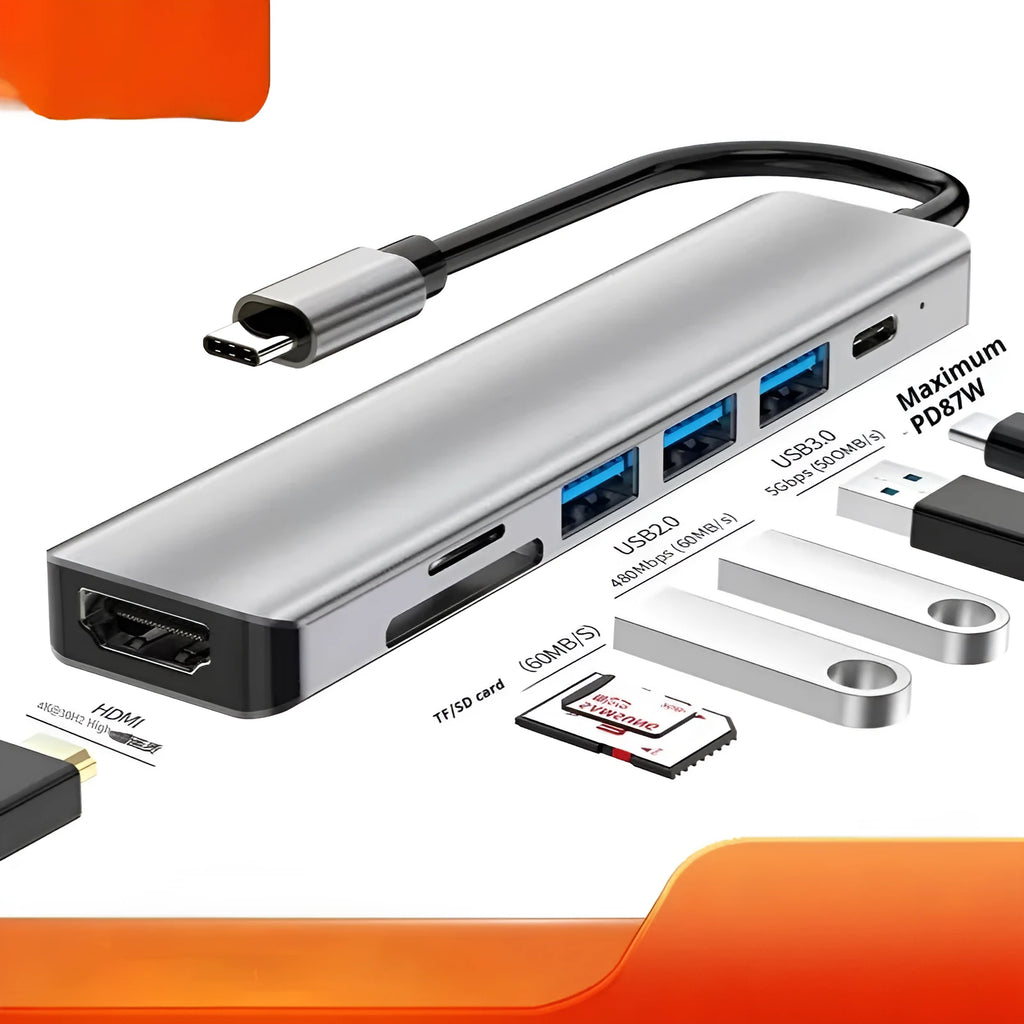 USB Type-C 7-in-1 expansion dock with HDMI port and 15cm cable for laptop connectivity